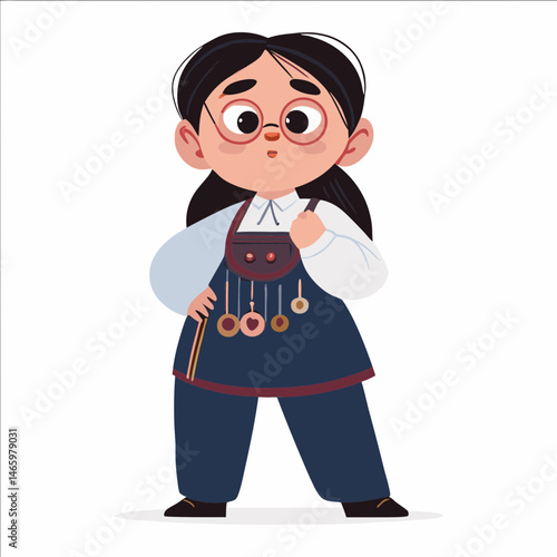 Young Woman in Clockmaker's Attire Showcasing Her Craftsmanship in an Artistic Workspace, Surrounded by Tools Generative AI