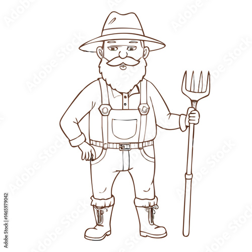 Old Man Wearing Farmer Outfit Holding Pitchfork in a Rustic Setting Outdoors During Daytime Generative AI