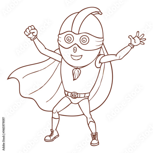 Cartoon Coffee Bean Superhero Character Showcasing Strength and Cheer While Wearing a Cape and Mask During a Heroic Adventure Generative AI