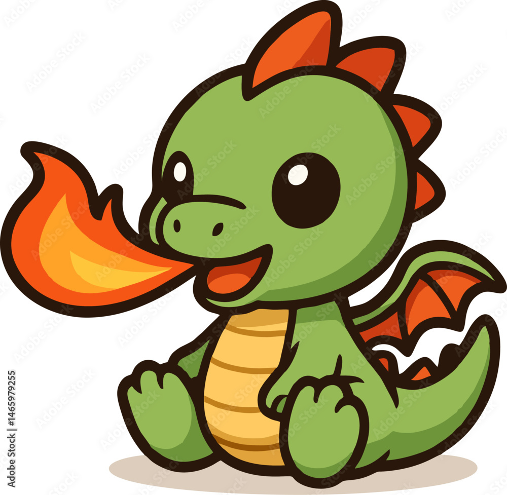 Naklejka premium A simple 3D render of a cute baby dragon blowing a small flame