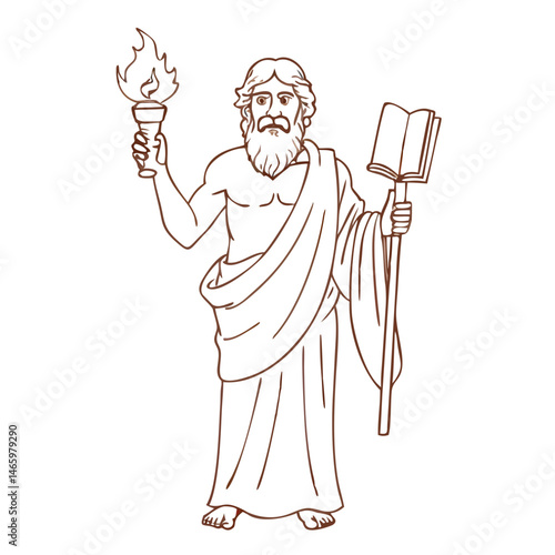 Philosopher With a Book and Torch Embodies Knowledge and Enlightenment in a Timeless Representation of Wisdom Generative AI