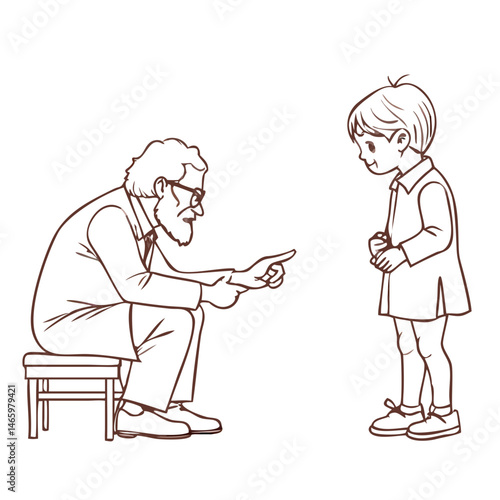 Elderly Mentor Shares Wisdom With Young Child in Cozy Classroom Setting During a Sunny Afternoon Generative AI