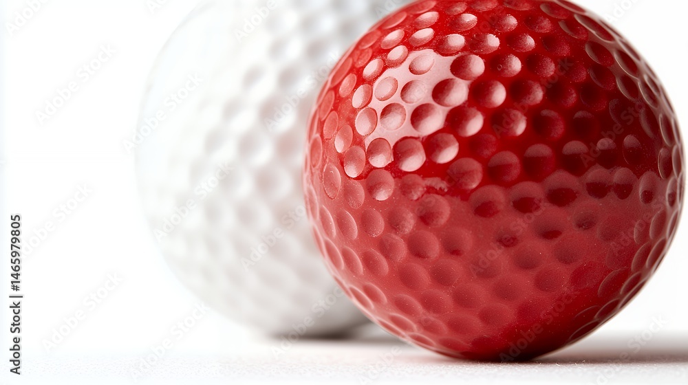 Close-up of Golf Balls Red and White on White Background Close-up of Golf Balls Red and White on White Background