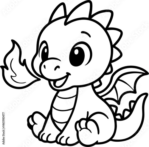 A plush toy version of a cute baby dragon breathing a tiny flame