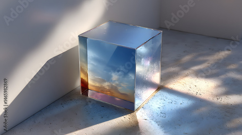 Captivating Cube  A Digital Art Piece Featuring a Sunset Sky