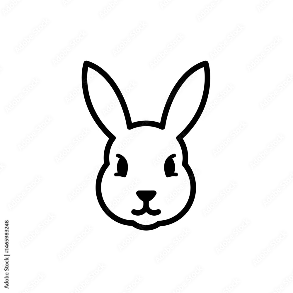 Fototapeta premium Minimalist Rabbit Head Icon: Black and White Outline