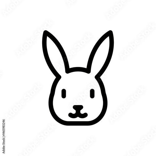 Minimalist Rabbit Icon: Easter Bunny Head, Black Outline