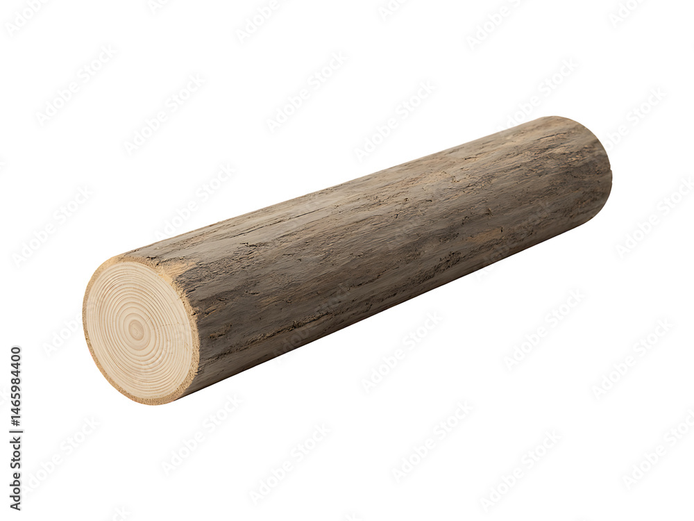 Fototapeta premium Isolated wooden log with visible grain and bark on a black background for design elements