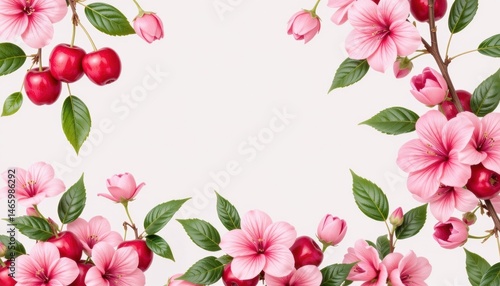 Wallpaper Mural Floral arrangement with pink flowers and red cherries. Torontodigital.ca