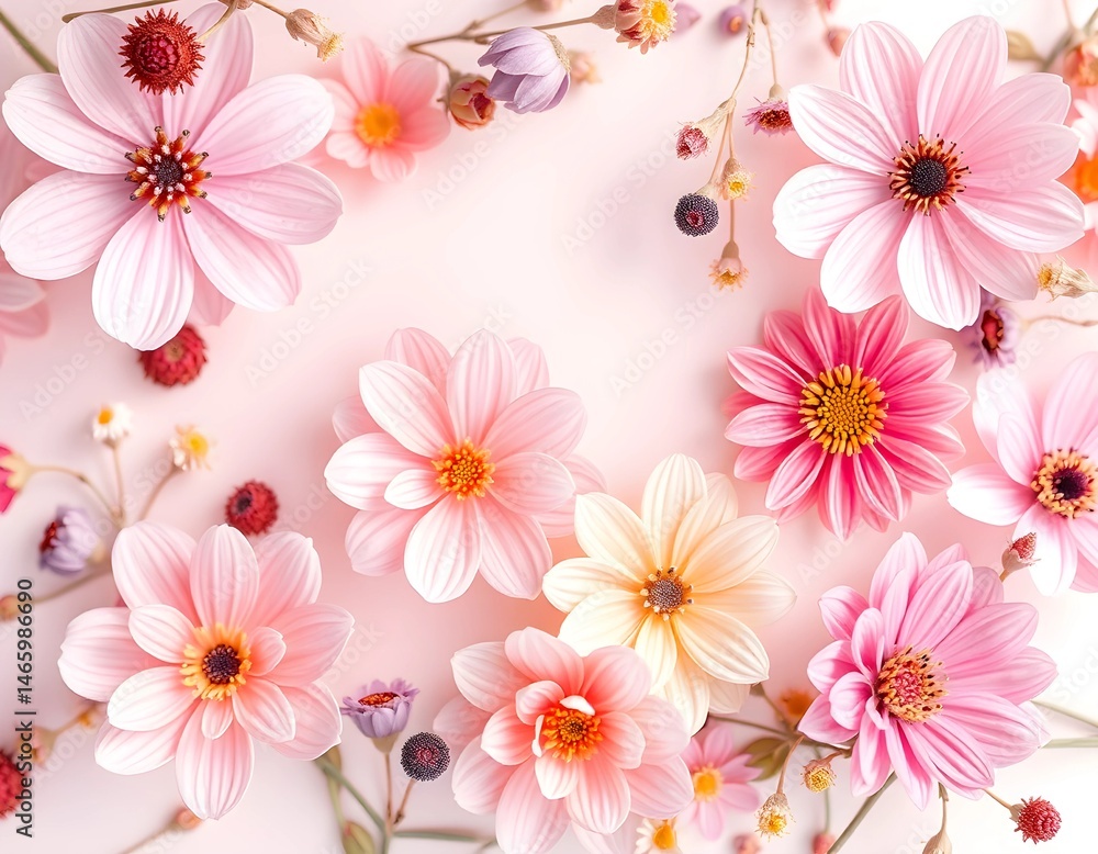 Naklejka premium Delicate Pastel Pink Flowers Arrangement