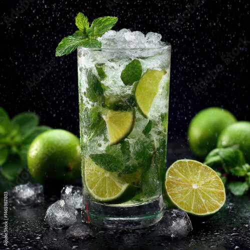 Refreshing Mojito Cocktail with Lime and Mint in Glass