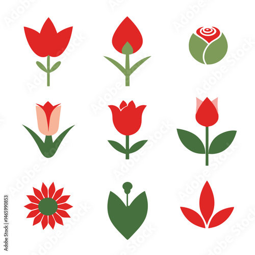 Rose flower color vector icon set