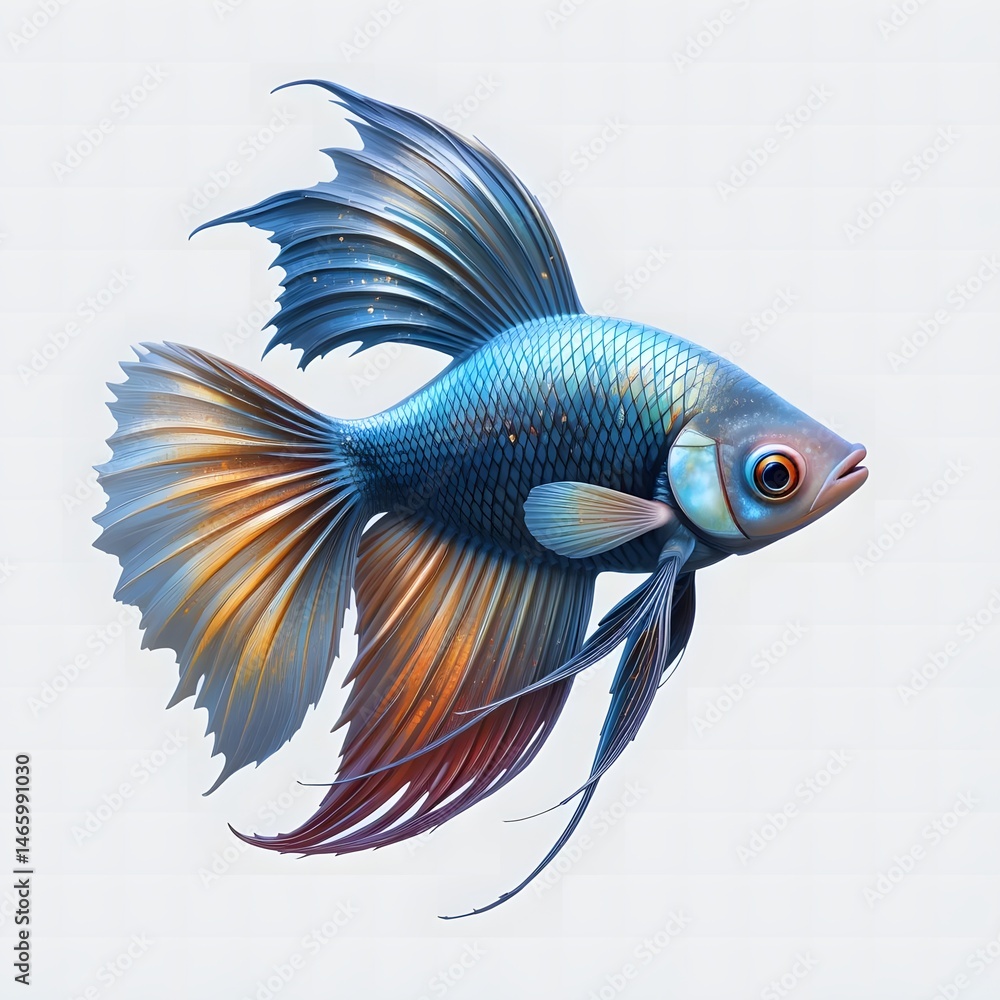 Fototapeta premium Blue and Orange Betta Fish Illustration