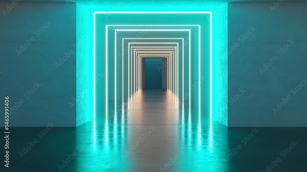 Fototapeta premium Futuristic neon hallway (1)