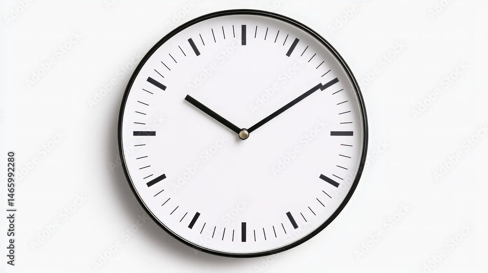 Simple Modern Wall Clock Showing Time Management Concept Black Frame White Face Timepiece Design Simple Modern Wall Clock Showing Time Management Concept Black Frame White Face Timepiece Design