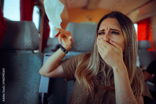 Tableau sur toile Woman Crying on Train Saying Goodbye Waving Handkerchief