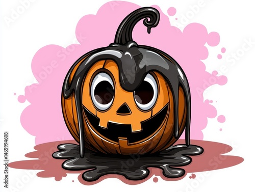 Melting Pixel Art Halloween Pumpkin with Dripping Gooey Substance