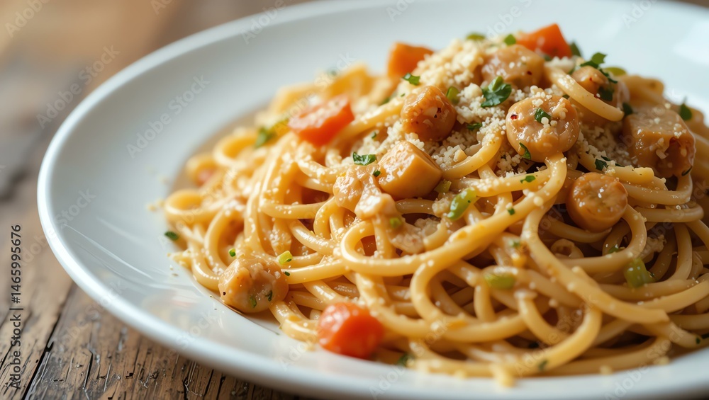 Delicious spaghetti served on a white plate, garnished with herbs and tomatoes, showcasing an inviting Italian meal perfect for culinary enthusiasts. Delicious spaghetti served on a white plate, garnished with herbs and tomatoes, showcasing an inviting Italian meal perfect for culinary enthusiasts.