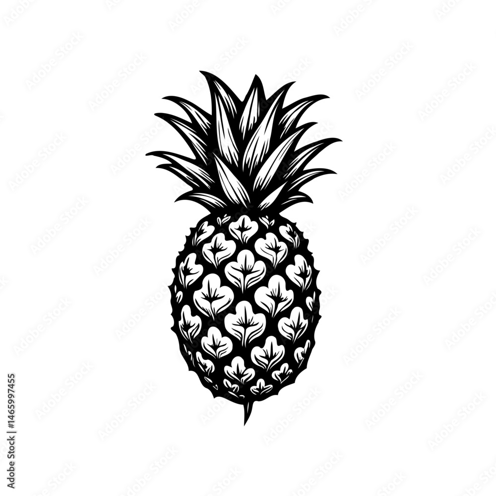 Obraz premium Monochrome Pineapple Illustration: Stylized Exotic Fruit on a White Background