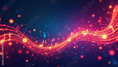 Abstract jazz music background; swirling colors, musical notes, light trails, colors, art, visual
