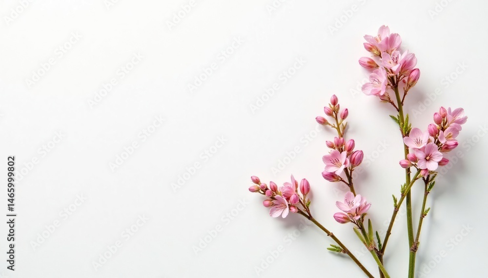 Fototapeta premium Delicate, small-scale floral sprigs on white background, summer, white, art