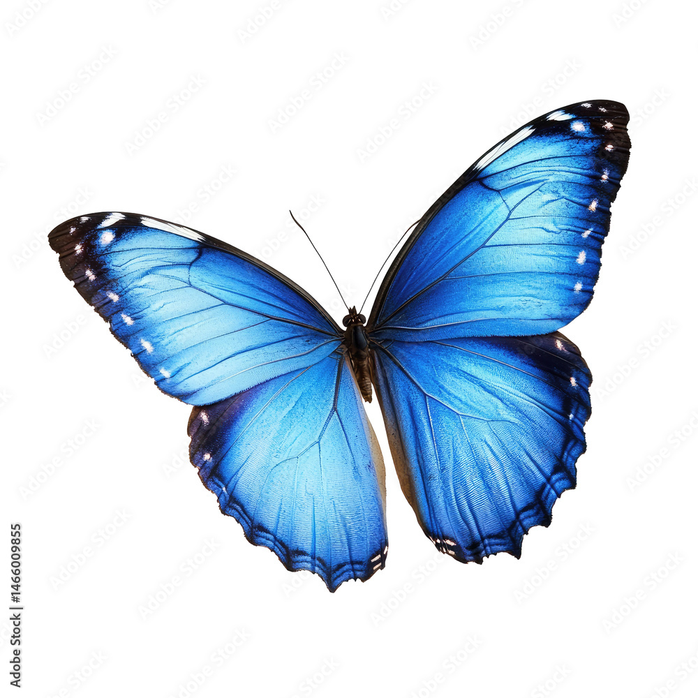 Fototapeta premium Vibrant blue butterfly, isolated on black