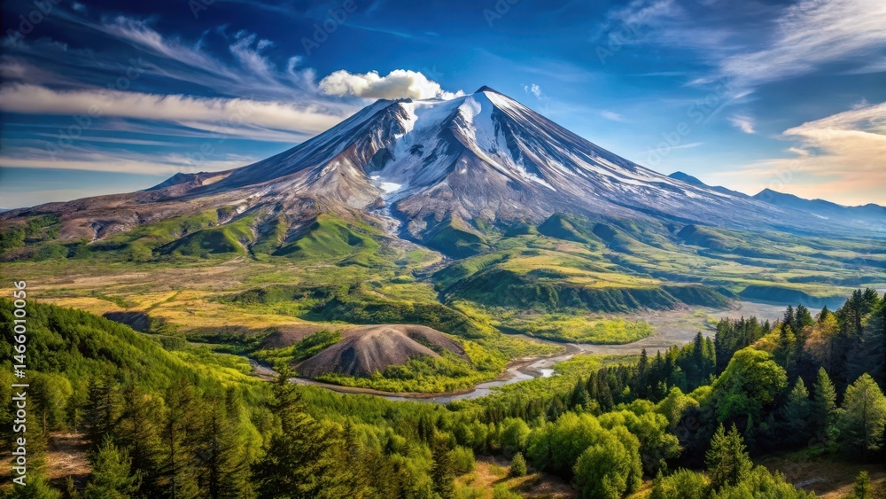 Naklejka premium Mt St Helens on a clear summer day,, scenic view, nature photography