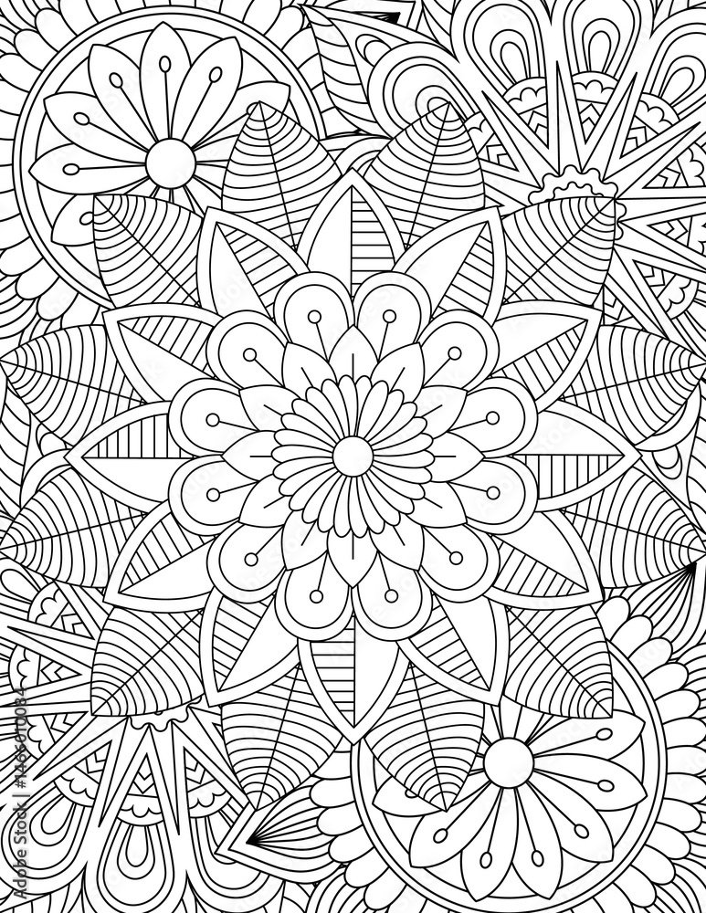 Fototapeta premium Flower Adult Coloring Books cover Pages