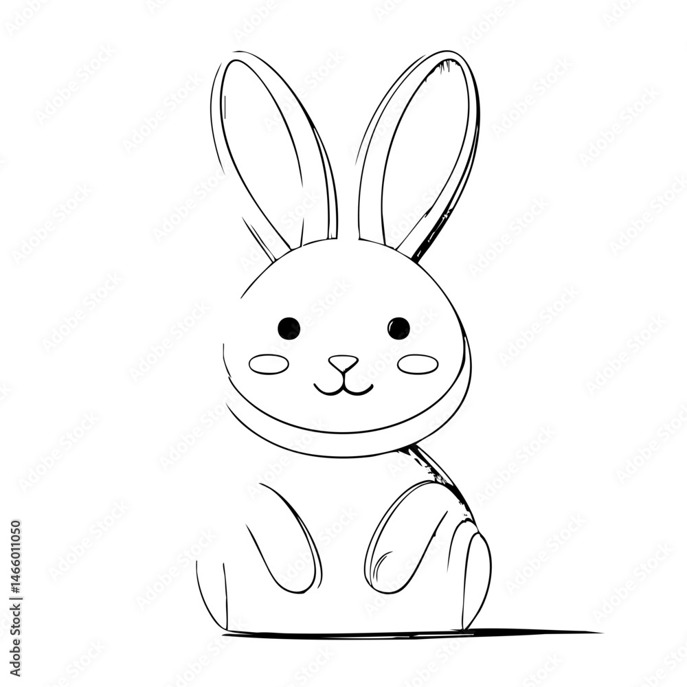 Fototapeta premium Happy Bunny Outline Drawing – Simple Black and White Rabbit Illustration for Kids