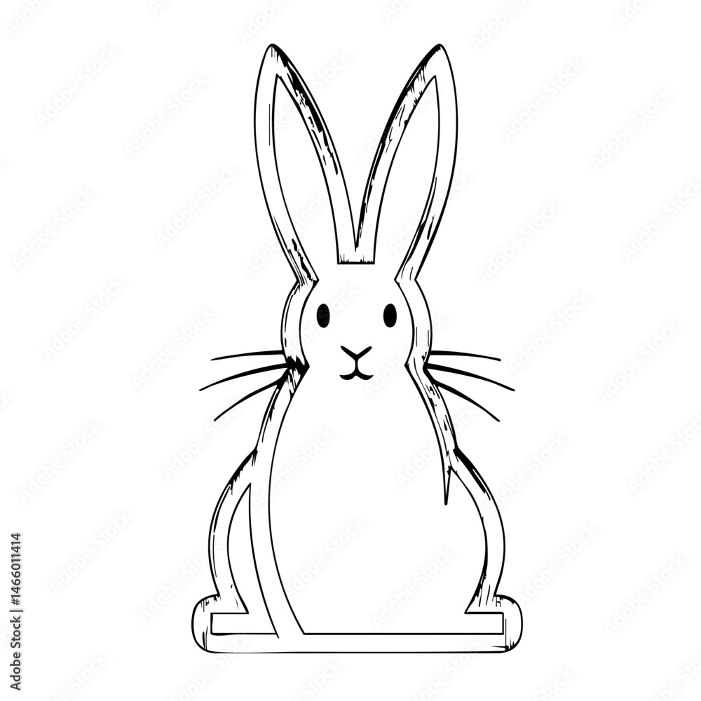 Obraz premium Cute rabbit icon Line Drawing – Minimalist Black and White Rabbit Illustration