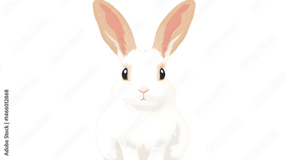 Fototapeta premium An Adorable White Rabbit Sitting Alertly with Perky Ears Ready to Hop Away