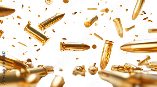 A Dynamic Burst of Golden Bullets in Motion with a Striking Black Background