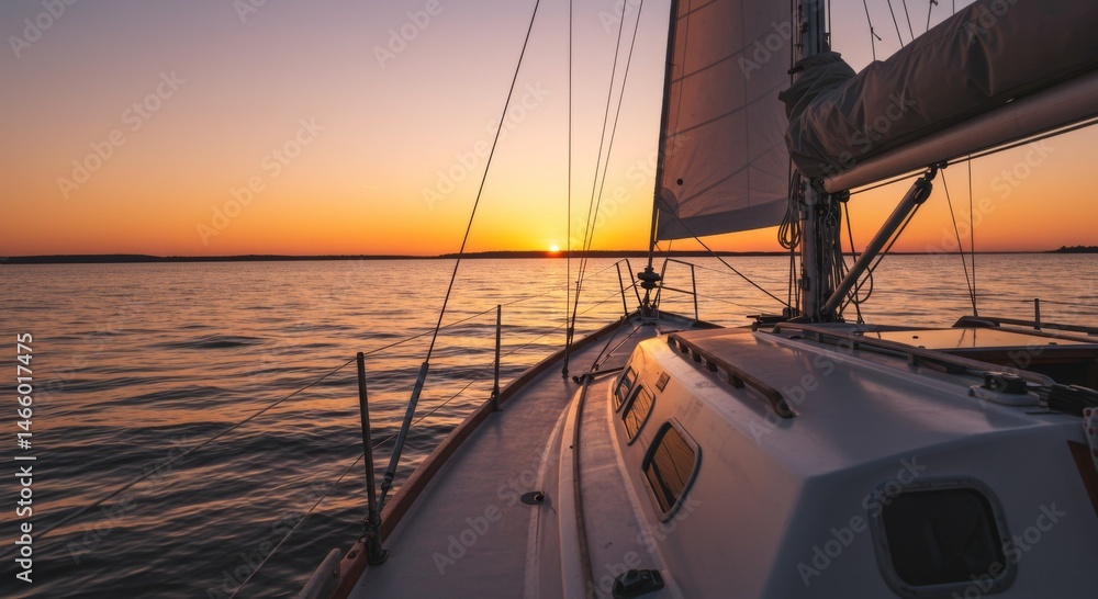 Fototapeta premium Sailboat at Sunset on Calm Ocean Water