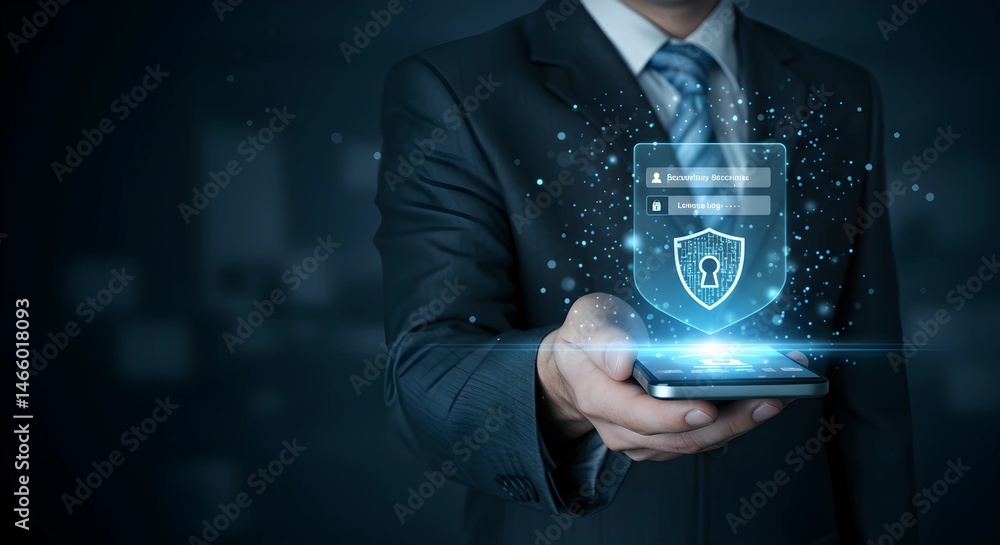 Fototapeta premium Mobile Security Authentication with Shield Icon