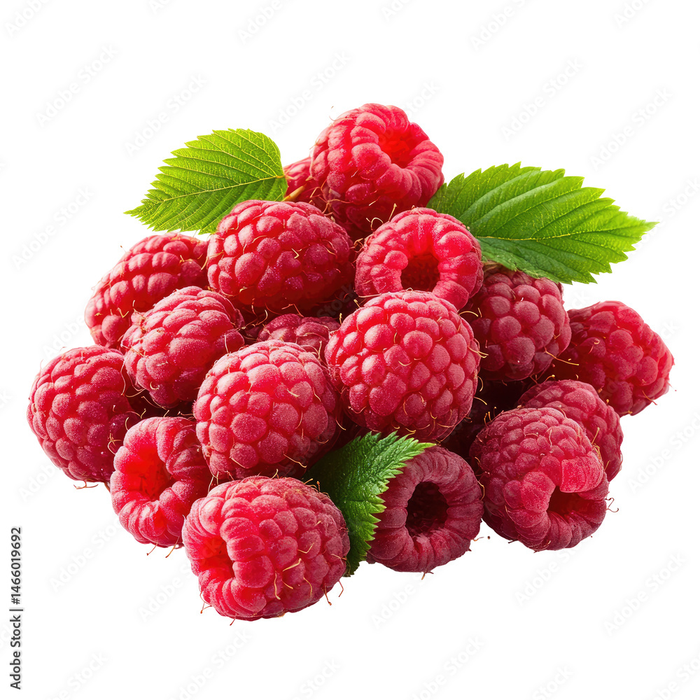 Fresh raspberries with leaves Fresh raspberries with leaves