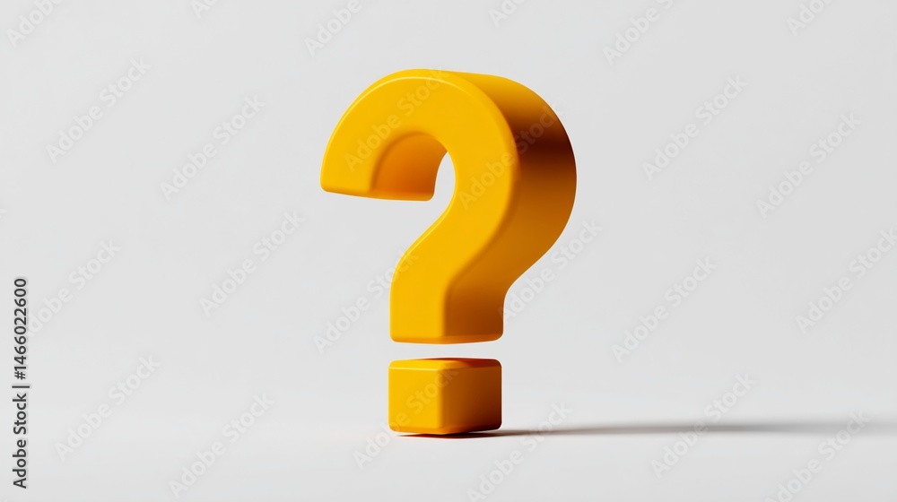 3D rendered yellow question mark on white background, symbolizing inquiry, uncertainty, or the need for information 3D rendered yellow question mark on white background, symbolizing inquiry, uncertainty, or the need for information