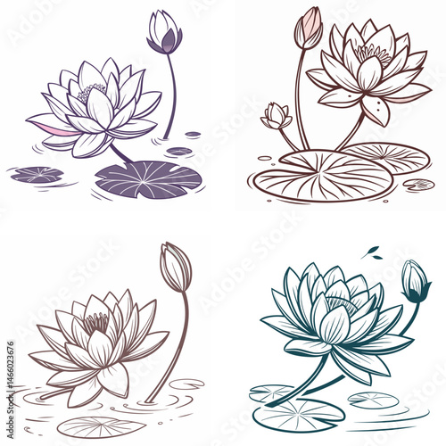 A lotus flower icon floating on water with layered petals. 