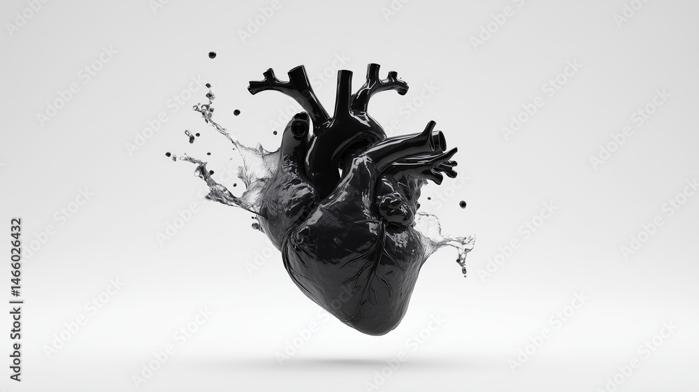 Fototapeta premium black heart dissolving, with dripping paint that splashes fluidly, evokes strong emotions.