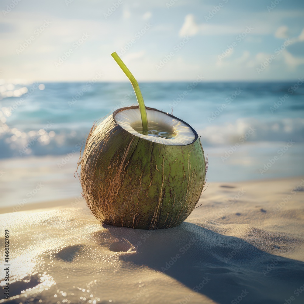 Coconut drink on sandy beach Coconut drink on sandy beach