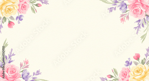 Floral watercolor illustration: Delicate roses and lavender adorn a soft background, perfect for invitations or gentle designs.