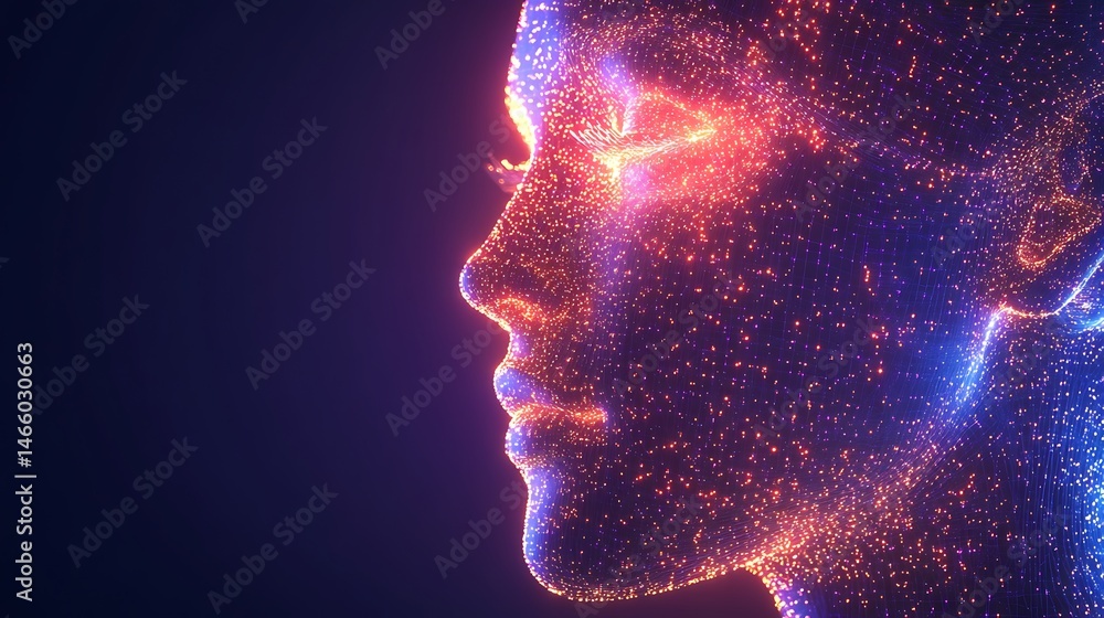 Abstract woman's profile, glowing particles Abstract woman's profile, glowing particles