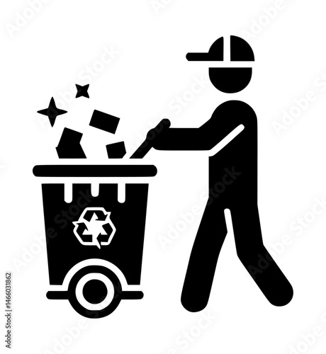 Garbage Collector Bin Icon Logo Black Vector