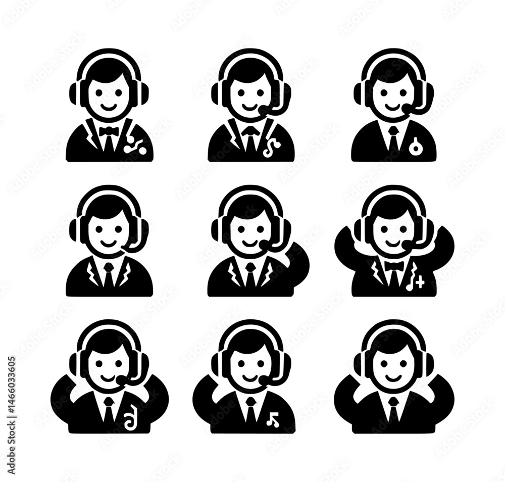 Music Headset Male Characters Vector Logo Music Headset Male Characters Vector Logo