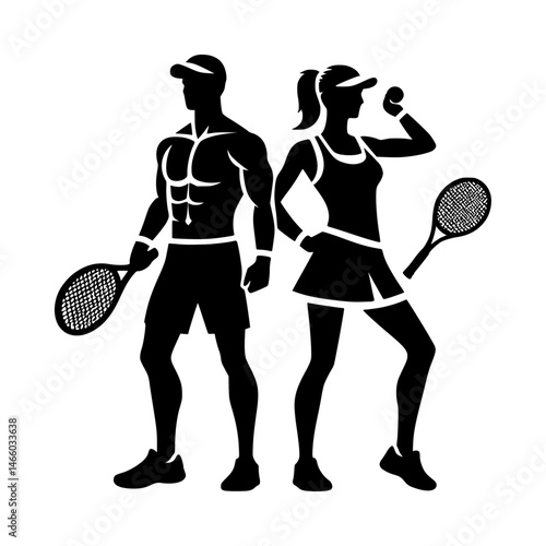 tennis players in action icon vector black