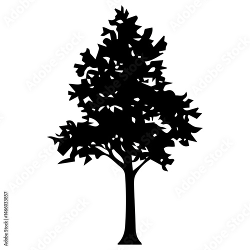 Diverse Tree Silhouette Collection, Coniferous, Deciduous, and Bare Branch in Vector Format, 
Black and White Vector Illustration, Variations of Tree Shapes from Broadleaf to Needle-leaf