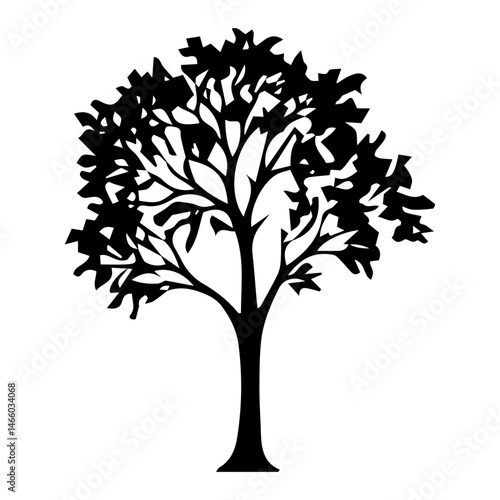 Diverse Tree Silhouette Collection, Coniferous, Deciduous, and Bare Branch in Vector Format, 
Black and White Vector Illustration, Variations of Tree Shapes from Broadleaf to Needle-leaf
