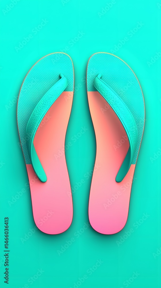 Pink and Turquoise Flip-Flops on Teal Background Pink and Turquoise Flip-Flops on Teal Background
