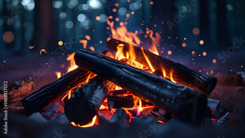 Soothing Campfire at Night – Glowing Embers & Tranquil Forest Vibes