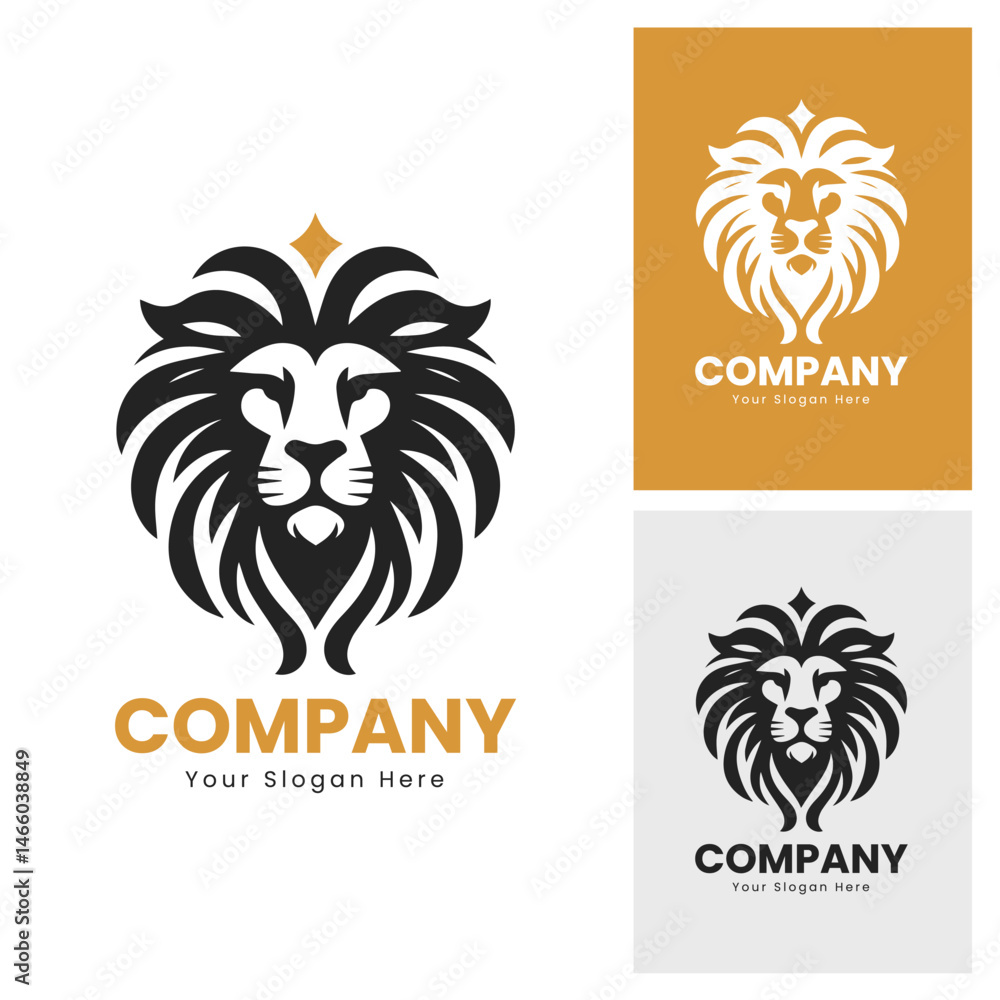 Fototapeta premium Powerful lion head logo with a regal crest. Ideal for strong and distinguished company branding.