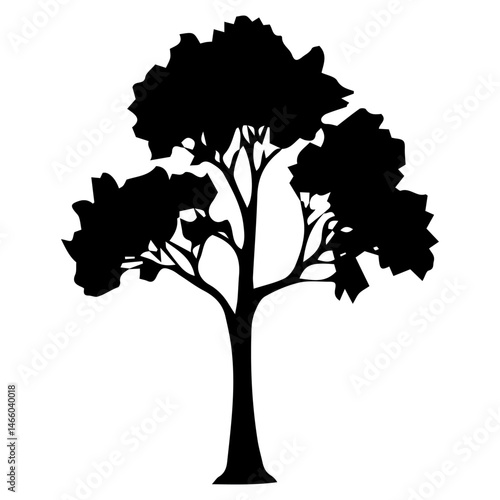 Diverse Tree Silhouette Collection, Coniferous, Deciduous, and Bare Branch in Vector Format, 
Black and White Vector Illustration, Variations of Tree Shapes from Broadleaf to Needle-leaf